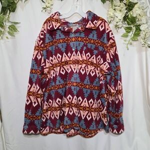 Wrangler Burgundy and Blue Patterned Button Down Shirt